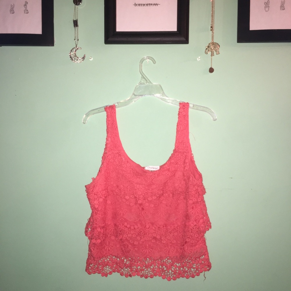 Pink Lace Scoop Neck Tank